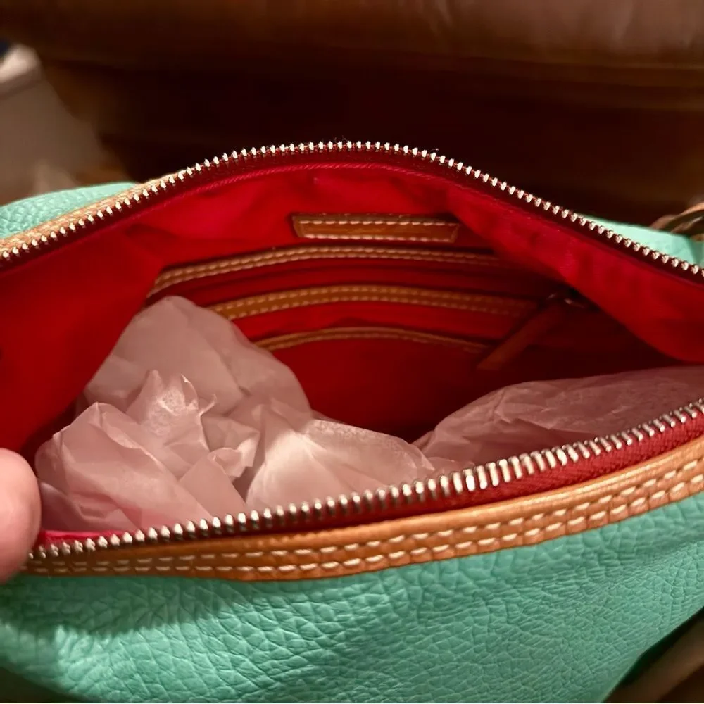Dooney & Bourke Aqua Hobo Bag with Tan Accents